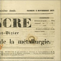 Oblitération Typo / N° 27 Sur Journal Entier L'Ancre De St Dizier Daté Du 4 Novembre 1871. - TB. - R. - 1863-1870 Napoleon III Gelauwerd