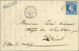 GC 2609 / N° 29 Càd T 15 NAPOLÉONVILLE (54) + Griffe Bleue Napoléonville Sur Lettre Avec Texte Pour Plemet. 1867. - SUP. - 1863-1870 Napoleon III With Laurels