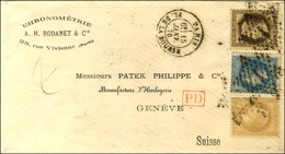 Etoile 1 / N° 28 + 29 + 30 Càd PARIS / PL. DE LA BOURSE Sur Lettre 2 Ports Adressée à Messieurs Patek Philippe à Genève. - 1863-1870 Napoleone III Con Gli Allori