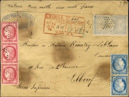 Etoile / N° 33 + N° 57 Bande De 3 + N° 60 Paire. Au Recto Descriptif Rouge De Chargement Sur Lettre Chargée Pour Elbeuf. - 1863-1870 Napoleone III Con Gli Allori