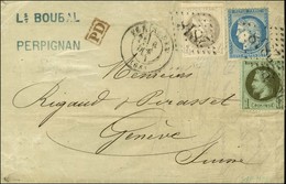 GC 2818 / N° 25 + 41 + 60 Càd T 17 PERPIGNAN (65) Sur Lettre Pour Genève. 1871. - TB. - R. - 1870 Uitgave Van Bordeaux