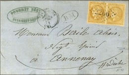 GC 2266 / N° 43 Nuance Citron, Paire Càd T 16 LA MASTRE (6) Sur Lettre Avec Texte Daté De Desaignes Remise à La Boîte Mo - 1870 Uitgave Van Bordeaux