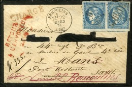 GC 3109 / N° 46 Paire Belles Marges Càd T 16 REMOULINS (29) Sur Lettre Chargée Pour Un Militaire Au Mans, Réexpédiée à S - 1870 Emissione Di Bordeaux