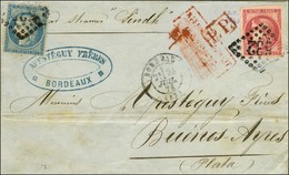 GC 532 / N° 37 + 49 Càd T 17 BORDEAUX (32) Sur Lettre Pour Buenos Ayres. 1871. - TB. - 1870 Emissione Di Bordeaux