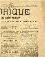 Càd T 18 ST BRIEUC / COTES DU NORD / N° 52 Sur Journal L'ARMORIQUE Daté Du 26 Juillet 1876. - TB / SUP. - R. - 1871-1875 Ceres