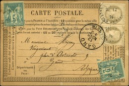 Càd LILLE / N° 52 Paire + 64 (pd) + 74 Sur CP Pour Gand. Càd D'arrivée Au Recto. 1876. - TB. - R. - 1871-1875 Cérès