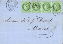 GC 2964 / N° 53 Bande De 4 Càd T 17 PONTARLIER (24) Sur Lettre Au Tarif Frontalier Pour Couvet. 1874. - SUP. - R. - 1871-1875 Ceres