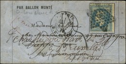 Etoile 8 / N° 29 Càd PARIS / R. D'ANTIN Sur Lettre PAR BALLON MONTE Adressée à Dieppe Et Réexpédiée à Bruxelles à L'aide - Oorlog 1870