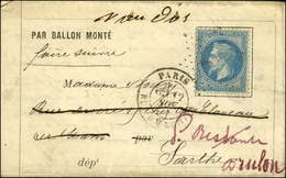 Etoile 4 / N° 29 Càd PARIS / RUE D'ENGHIEN 12 NOV. 70 Sur Lettre PAR BALLON MONTE Pour Le Mans Réexpédiée à Brulon, Au V - Krieg 1870