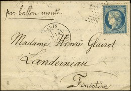 Etoile 9 / N° 37 Càd PARIS / R. MONTAIGNE 14 NOV. 70 Sur Lettre Avec Très Bon Texte Mentionnant La Prise Du Ballon DAGUE - Guerra Del 1870