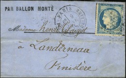 Etoile 3 / N° 37 Càd PARIS / PL. DE LA MADELEINE 9 JANV. 71 Sur Lettre PAR BALLON MONTE Avec Très Bon Texte Sur Les Pige - War 1870