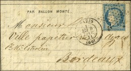 Etoile / N° 37 Càd PARIS (60) 9 JANV. 71 Sur Dépêche-ballon N° 21 Pour Bordeaux, Au Verso Càd D'arrivée 15 JANV. 71. LE  - Guerra Del 1870