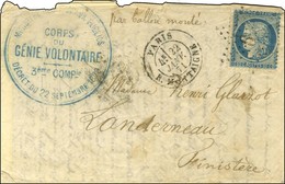 Etoile 9 / N° 37 Càd PARIS / R. MONTAIGNE 22 JANV. 71 Sur Lettre Pour Landerneau. Au Recto, Grand Cachet Bleu MINISTERE  - War 1870