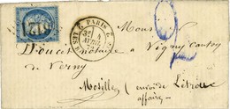 GC 6121 / N° 60 Càd 2 PARIS 2 LES BATIGNOLLES Sur Lettre Pour Vigny, Taxe Tampon 2 Violette (type 8). 1872. - TB / SUP. - Storia Postale