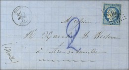 GC 3467 / N° 60 Càd T 16 SUIPPE (40) Sur Lettre Pour Ars-sur-Moselle, Taxe Tampon 2 Violette (type 8). 1872. - TB / SUP. - Storia Postale