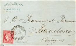 Càd Espagnol ADMON DE CAMBIO / BARCELONA / N° 57 Sur Lettre En Double Port De Marseille Pour L'Espagne. 1872. - SUP. - Poste Maritime