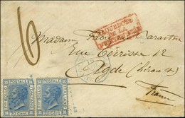 Ancre Bleue / TP Italie 20c (2) Càd Octo Bleu CONSTANTINOPLE  P.FR.U N° 4 16 NOV. 70 Sur Lettre Pour Agde, Taxe 6 Annulé - Schiffspost