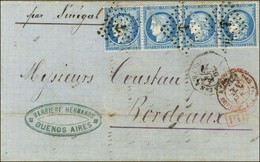 Ancre / N° 60 Bande De 4 Càd Octo BUENOS AYRES / PAQ FR J N° 3 Sur Lettre Pour Bordeaux. 1872. - TB. - Maritime Post