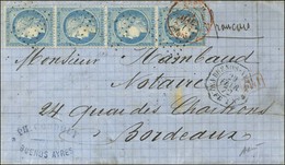 Ancre / N° 60 Bande De 4 Càd Octo BUENOS AYRES / PAQ FR J N°5 Sur Lettre Pour Bordeaux. 1872. - TB. - R. - Maritime Post