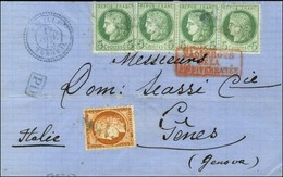 GC Bleu 5156 / N° 38 + N° 53 (bande De 3 + 1 Ex) Càd Bleu CAVALLE / TURQUIE Sur Lettre Pour Gènes, Au Verso Càd Bleu De  - Maritieme Post