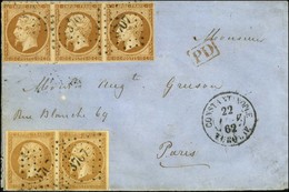 PC 3707 / N° 13 Type I Paire + N° 13 Type II Bande De 3 Càd CONSTANTINOPLE / TURQUIE Sur Lettre Pour Paris. 1862. - SUP. - Maritieme Post