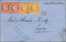 GC 5098 (Smyrne) / N° 38 Paire + 57 Paire Sur Lettre 3 Ports De Constantinople Acheminée Jusqu'à Smyrne Pour Lyon. 1873. - Schiffspost