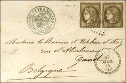 GC 5089 / N° 56 Paire Càd JAFFA / SYRIE Cachet Bleu POSTE FRANCAISE / JERUSALEM Sur Lettre Pour La Belgique. Exceptionne - Posta Marittima