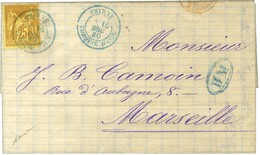 Càd Bleu SMYRNE / TURQUIE D'ASIE 16 DEC. 80 / N° 92 + BM Bleue Sur Lettre Avec Texte Daté De Mersina Le 13 Décembre 1880 - Poste Maritime