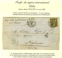 Càd PARIS / PL. DE LA BOURSE / N° 72 Sur Lettre Pour La Havane. Au Recto, Taxe 4 Reales Pour Le Port Intérieur. 1876. -  - 1877-1920: Semi-Moderne