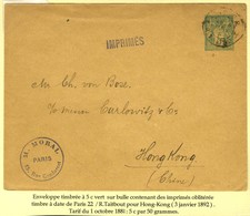 Càd PARIS 22 / R. TAITBOUT Sur Enveloppe Timbrée à 5c. Pour Hong Kong. 1892. - TB. - 1877-1920: Semi-moderne Periode
