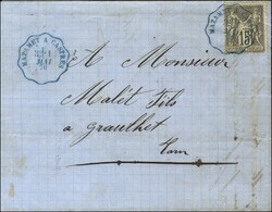 Cachet Convoyeur Ligne Bleu MAZAMET A CASTRES 1 MAI 78 / N° 77 Sur Lettre Pour Graulhet, 1er Jour Du Changement De Tarif - 1877-1920: Periodo Semi Moderno