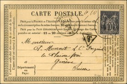 Càd T 18 BOURGES / CHER / N° 89 Sur Carte Insuffisamment Affranchie Pour Genève Taxée 0,10. 1878. - SUP. - R. - 1877-1920: Semi Modern Period