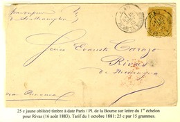Càd PARIS / PL. DE LA BOURSE / N° 92 Sur Lettre Pour Rivas (Nicaragua). 1883. Destination Très Rare. - TB. - R. - 1877-1920: Semi Modern Period
