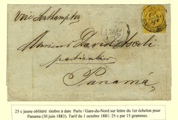 Càd PARIS / GARE DU NORD / N° 92 Sur Lettre Pour Panama. Au Verso, Càd Perlé Bleu PARIS / ETRANGER. 1883; - TB. - 1877-1920: Semi Modern Period