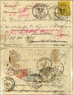 Càd PARIS / DEPART / N° 92 Sur Lettre Pour Nouméa Réexpédiée En France. Cachet Maritime Au Recto, Au Verso Nombreuses Ré - 1877-1920: Semi Modern Period