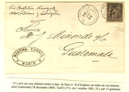Càd PARIS 4 / R. D'ENGHIEN / N° 97 Sur Lettre Pour Le Guatemala. 1889. - TB / SUP. - 1877-1920: Semi Modern Period