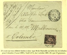 Càd MARSEILLE / N° 97 Sur Lettre Adressée à Bord Du '' Melbourne '' à Colombo. 1898. - TB. - 1877-1920: Periodo Semi Moderno