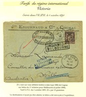 Càd COGNAC / CHARENTE / N° 97 Sur Lettre Pour Melbourne Réexpédiée à L'expéditeur Avec Diverses Griffes De Retour. 1898. - 1877-1920: Semi Modern Period