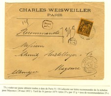 Càd PARIS (51) / R. LAFAYETTE / N° 99 Sur Lettre Recommandée 2 Ports Pour Mayence. 1892. - TB / SUP. - 1877-1920: Période Semi Moderne