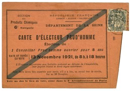 Càd / N° 107 Sur Carte D'électeur. 1929. - TB. - 1921-1960: Période Moderne