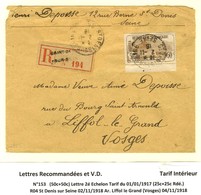 Càd ST DENIS / N° 153 Bdf Sur Lettre Recommandée 2 Ports. 1918. - TB. - 1921-1960: Periodo Moderno