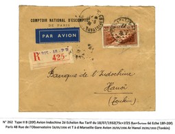 Càd PARIS / N° 262 Type 2b Sur Lettre Recommandée Par Avion Au 2e échelon Pour Hanoï. 1936. - TB. - R. - 1921-1960: Periodo Moderno