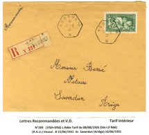 Càd VESOUL / N° 269 Sur Lettre Recommandée. - TB / SUP. - R. - 1921-1960: Periodo Moderno