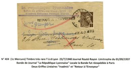 N° 404 Oblitéré Sur Journal Routé Rayon Limitrophe. 1937. - TB. - 1921-1960: Periodo Moderno