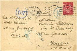 Oblitération / N° 654 Sur CP Pour La Suisse Avec Marque De Censure. 1944. - TB. - 1921-1960: Période Moderne