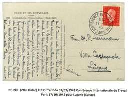 Càd / N° 693 Sur Carte Pour La Suisse. 1945. - TB. - 1921-1960: Periodo Moderno