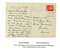 Oblitération / N° 714 Sur CP Pour La Suisse. 1945. - TB. - 1921-1960: Période Moderne