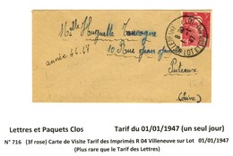 Càd / N° 716 / 1 1 47 Sur Carte De Visite (tarif 1 Seul Jour). - TB. - R. - 1921-1960: Période Moderne