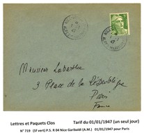 Càd / N° 719 / 1 1 47 Sur Lettre Pour Paris. - TB / SUP. - R. - 1921-1960: Période Moderne