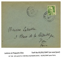 Càd / N° 719 / 1 1 47 Sur Lettre Pour Paris. - TB / SUP. - R. - 1921-1960: Periodo Moderno